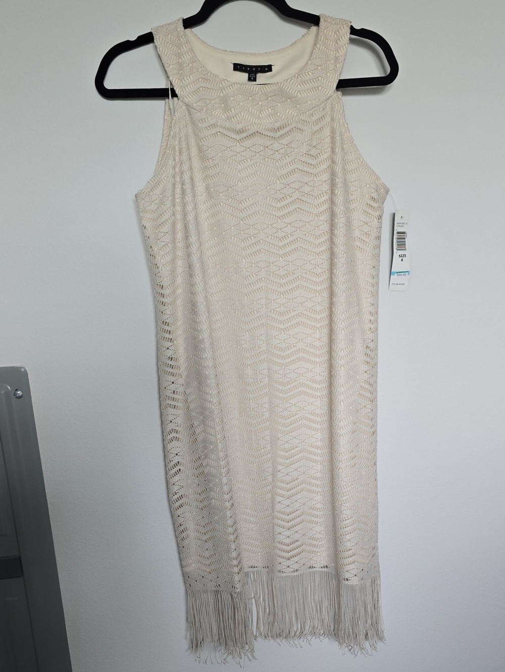 NWT Tiana B. Cream Sleeveless Fringe Knit Dress